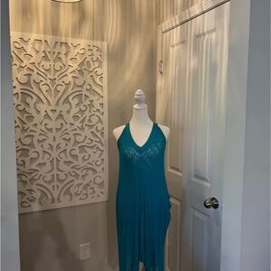 Bebe Blue Swim Coverup with Halter Neckline